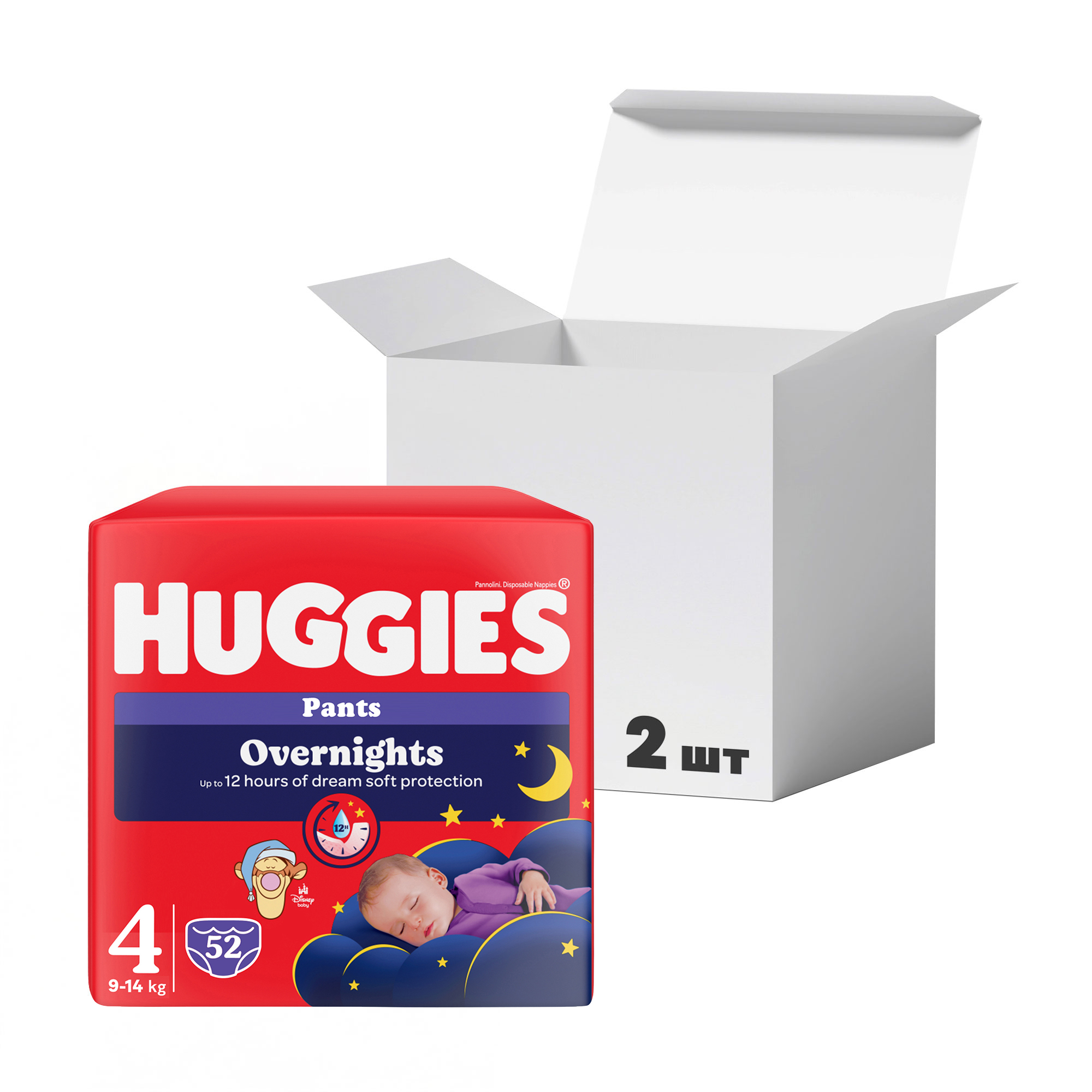 Упаковка підгузків-трусиків Huggies Overnights Pants, розмір 4 (9-14 кг), 26 шт * 2 шт