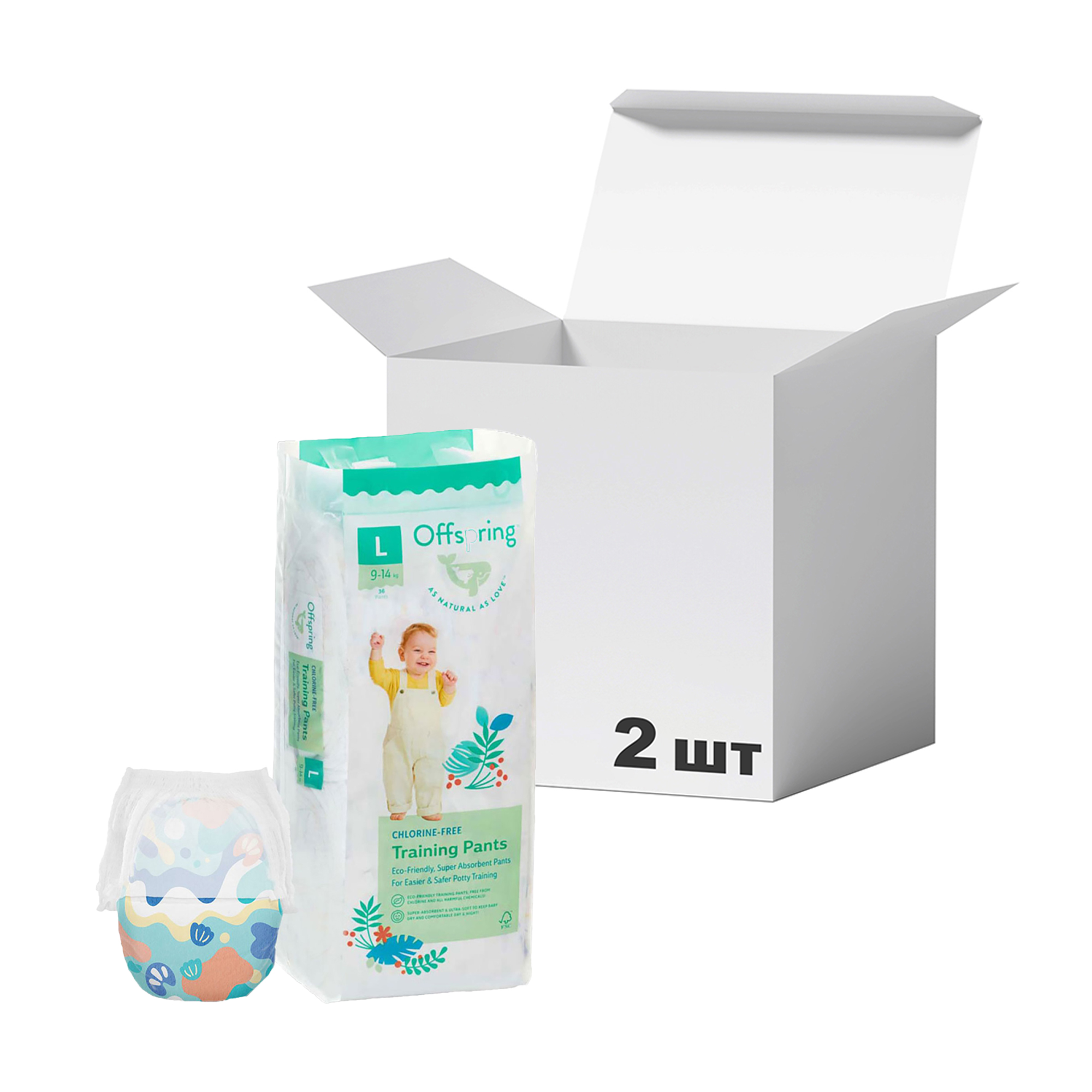 Упаковка підгузків-трусиків Offspring Aquatic розмір L (9-14 кг), 36 шт * 2 шт