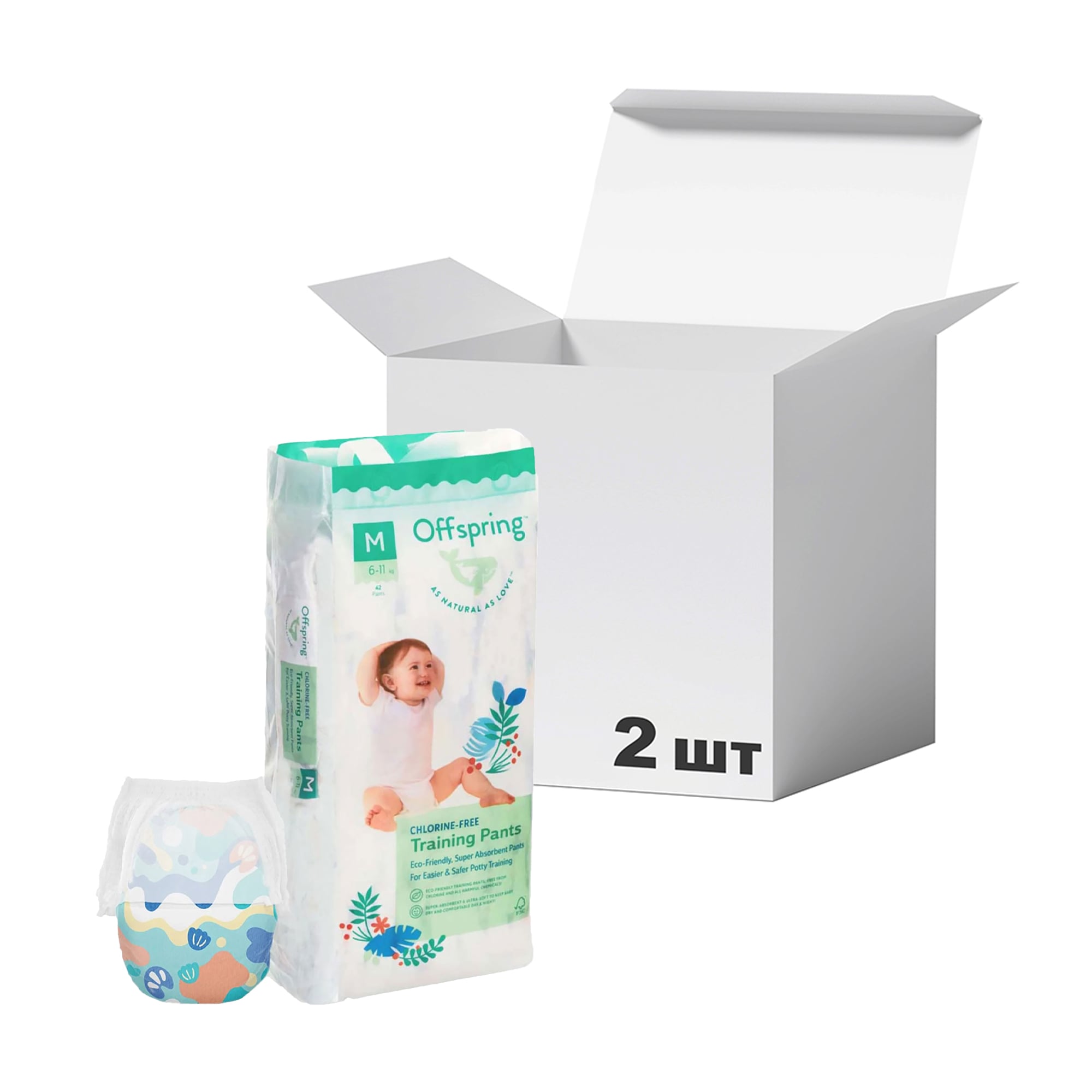 Упаковка підгузків-трусиків Offspring Aquatic розмір M (6-11 кг), 42 шт * 2 шт
